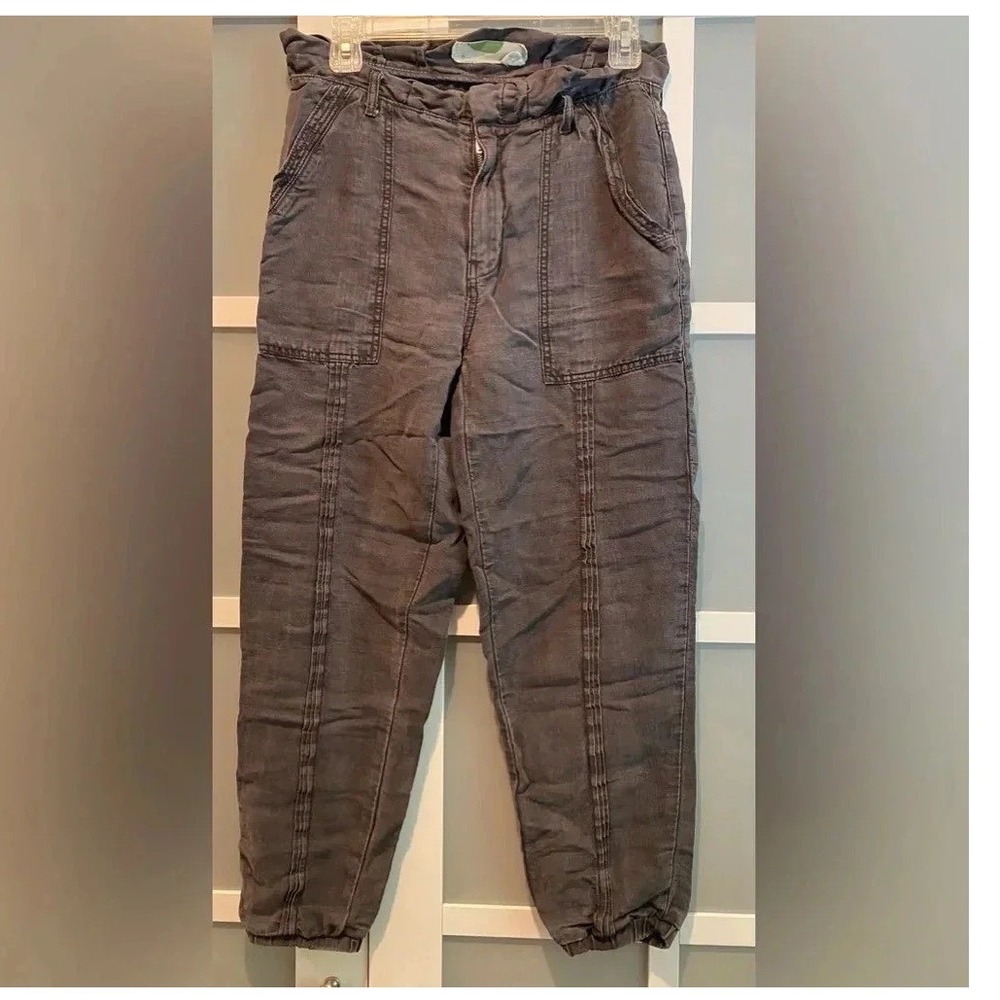 Anthropologie Barrel Utility Style Linen Blend Charcoal Pants Women's Small EUC